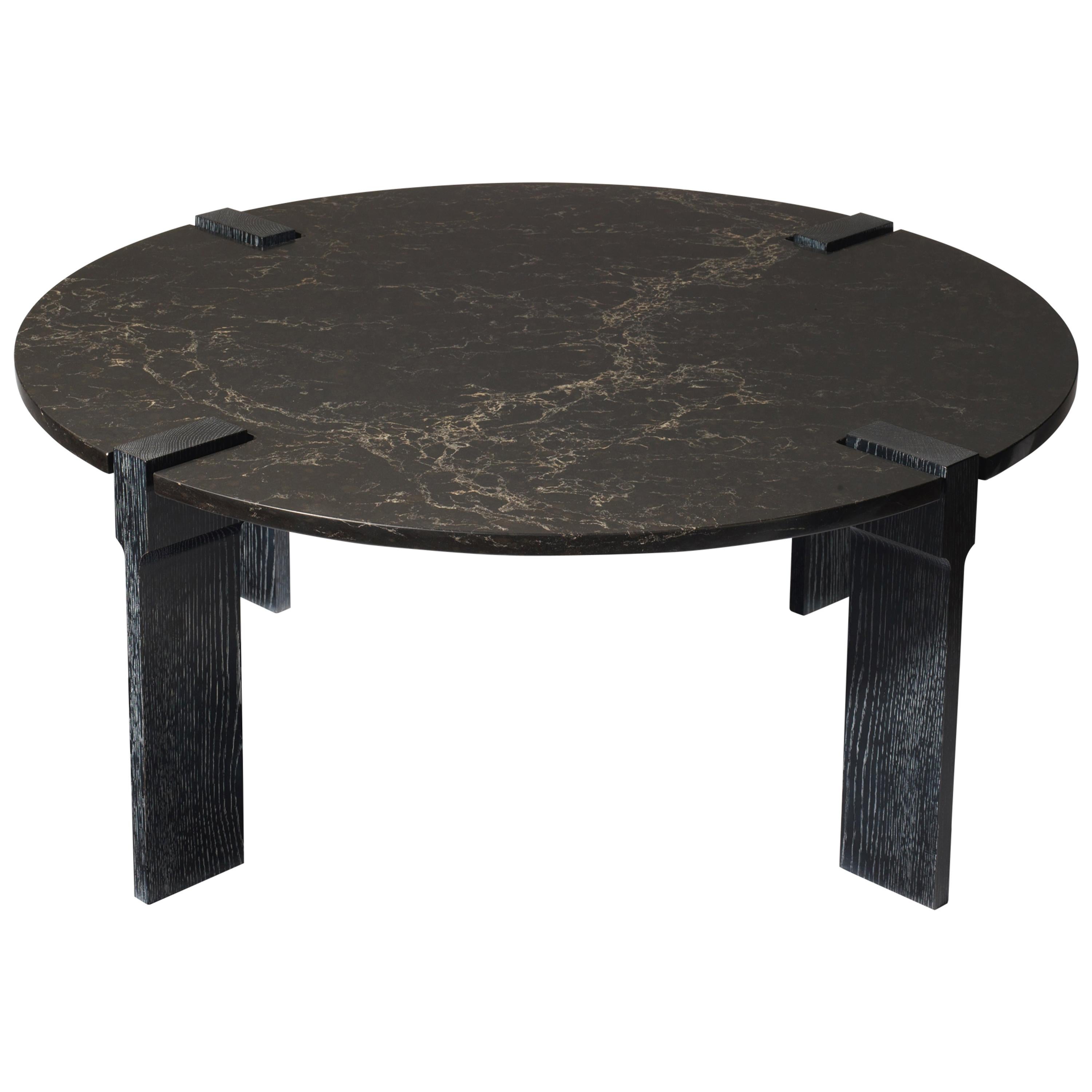 Modern Cocktail Table in Cerused White Oak with Vanilla Noir Caesarstone Top