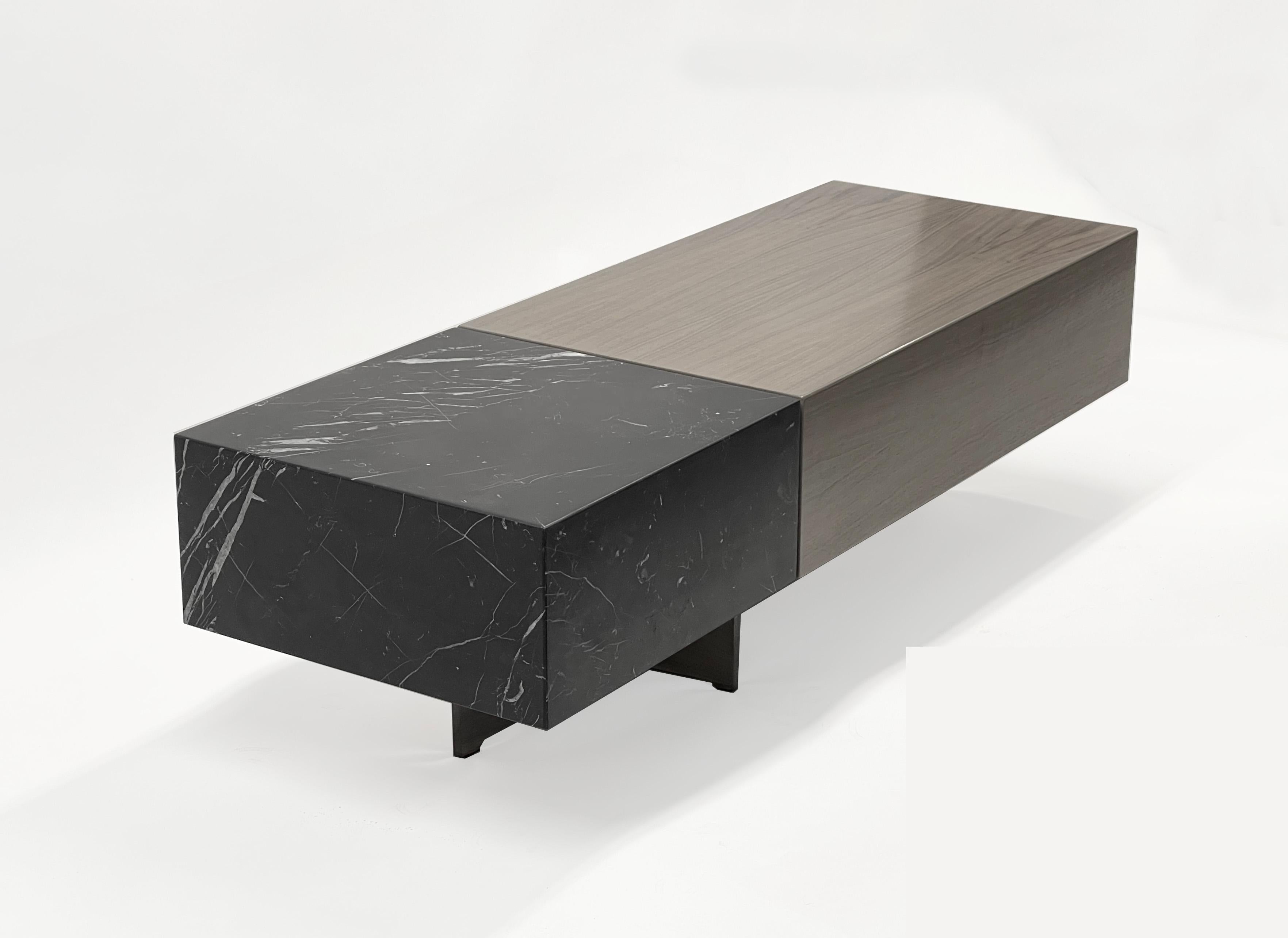 American Modern Cocktail Table in Ebonized Walnut with Vanilla Noir Ceasarstone For Sale