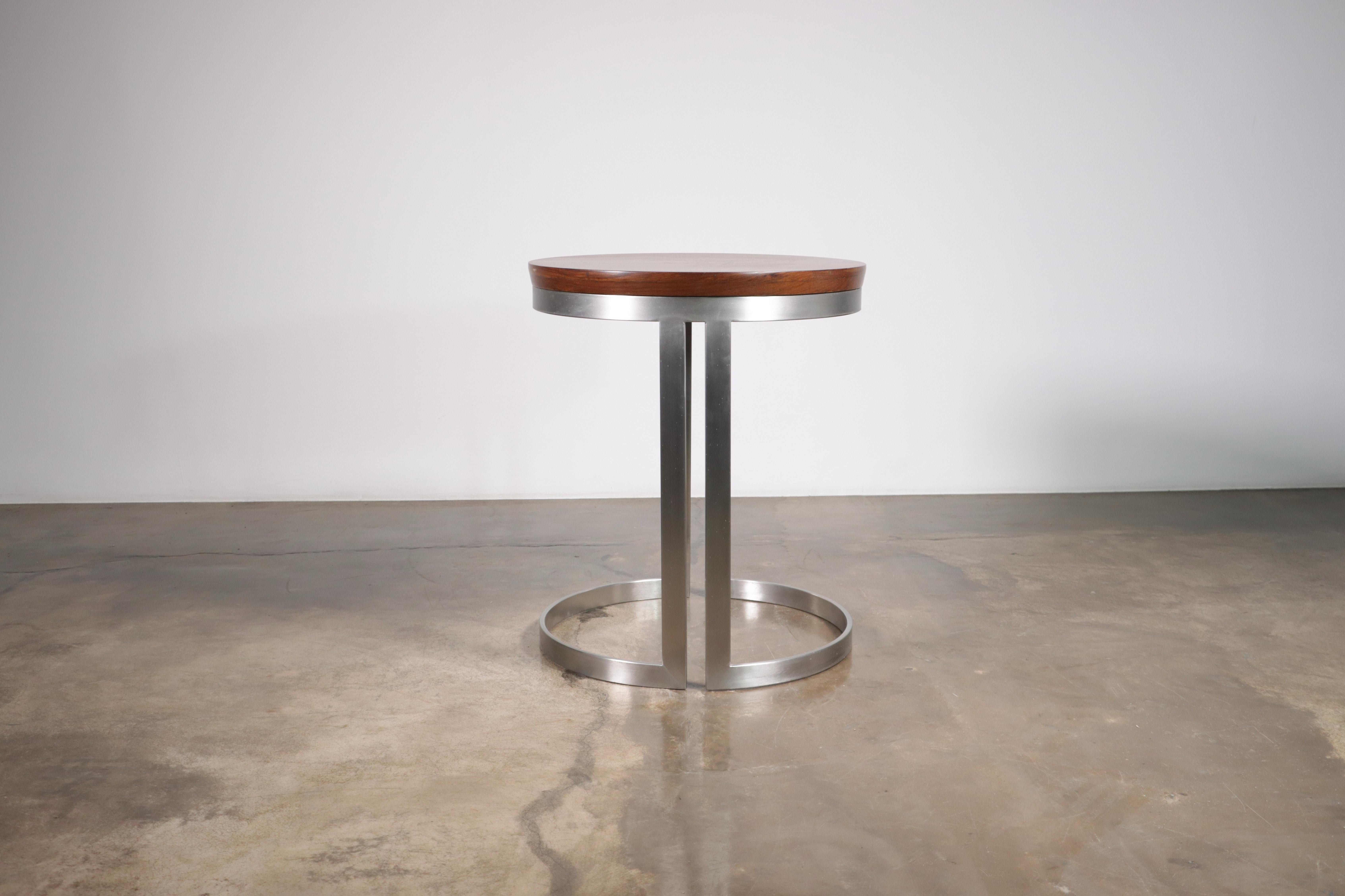 Brushed Modern Cocktail Table in Wood & Stainless Steel, by Costantini, Trillo, in Stock For Sale