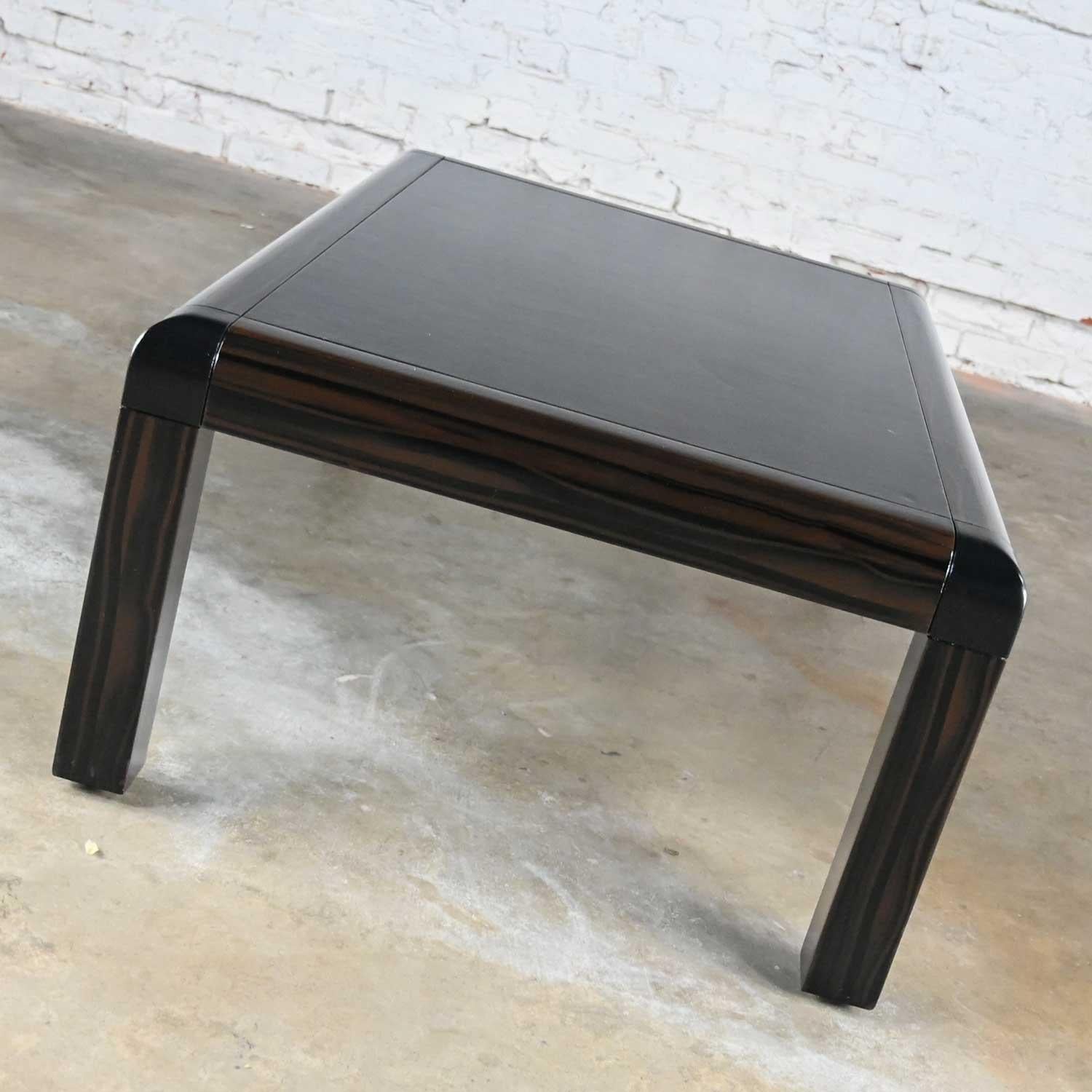 Modern Coffee Table Black & Faux Lacquer Black Leather Top Signed Karl Springer 7