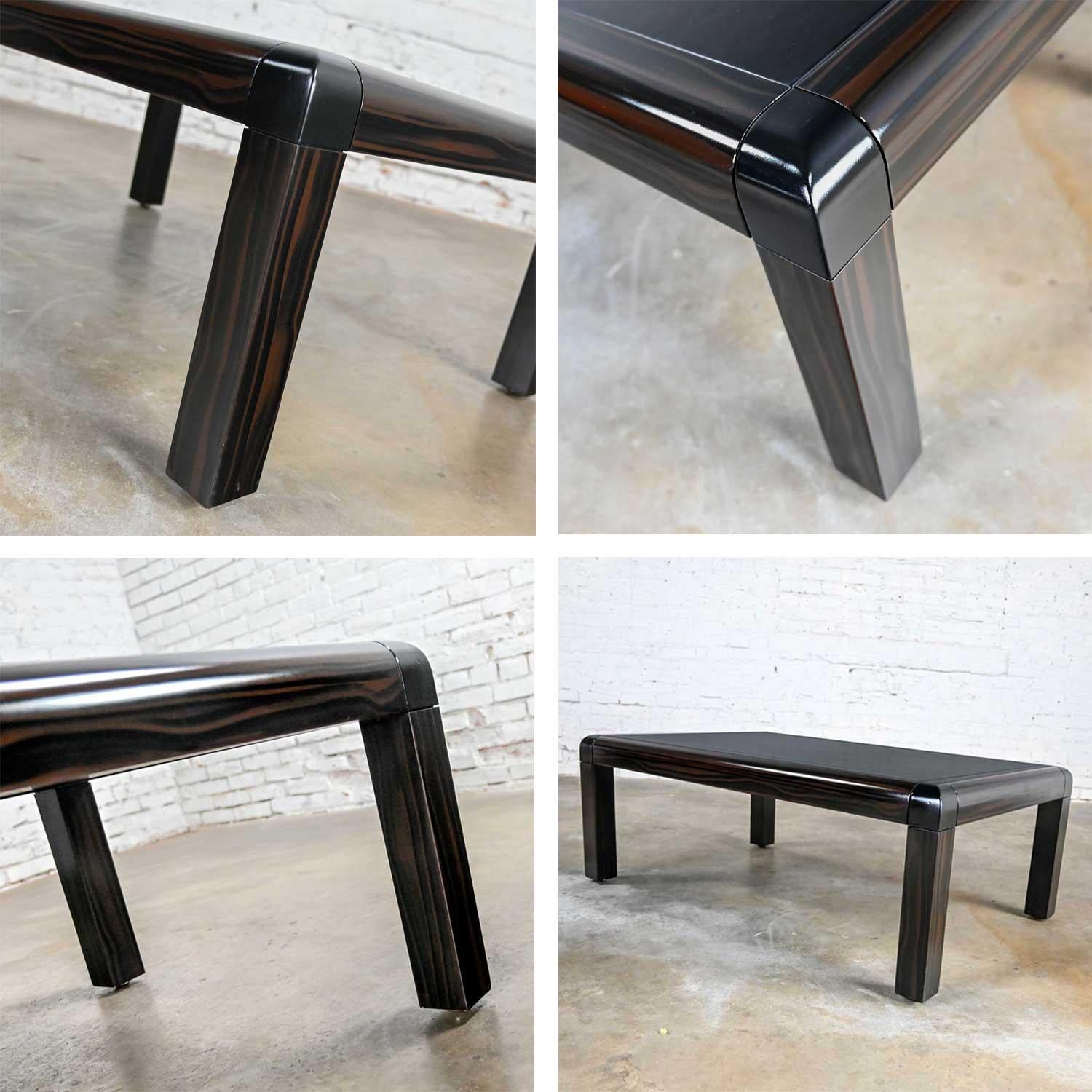 Modern Coffee Table Black & Faux Lacquer Black Leather Top Signed Karl Springer 8