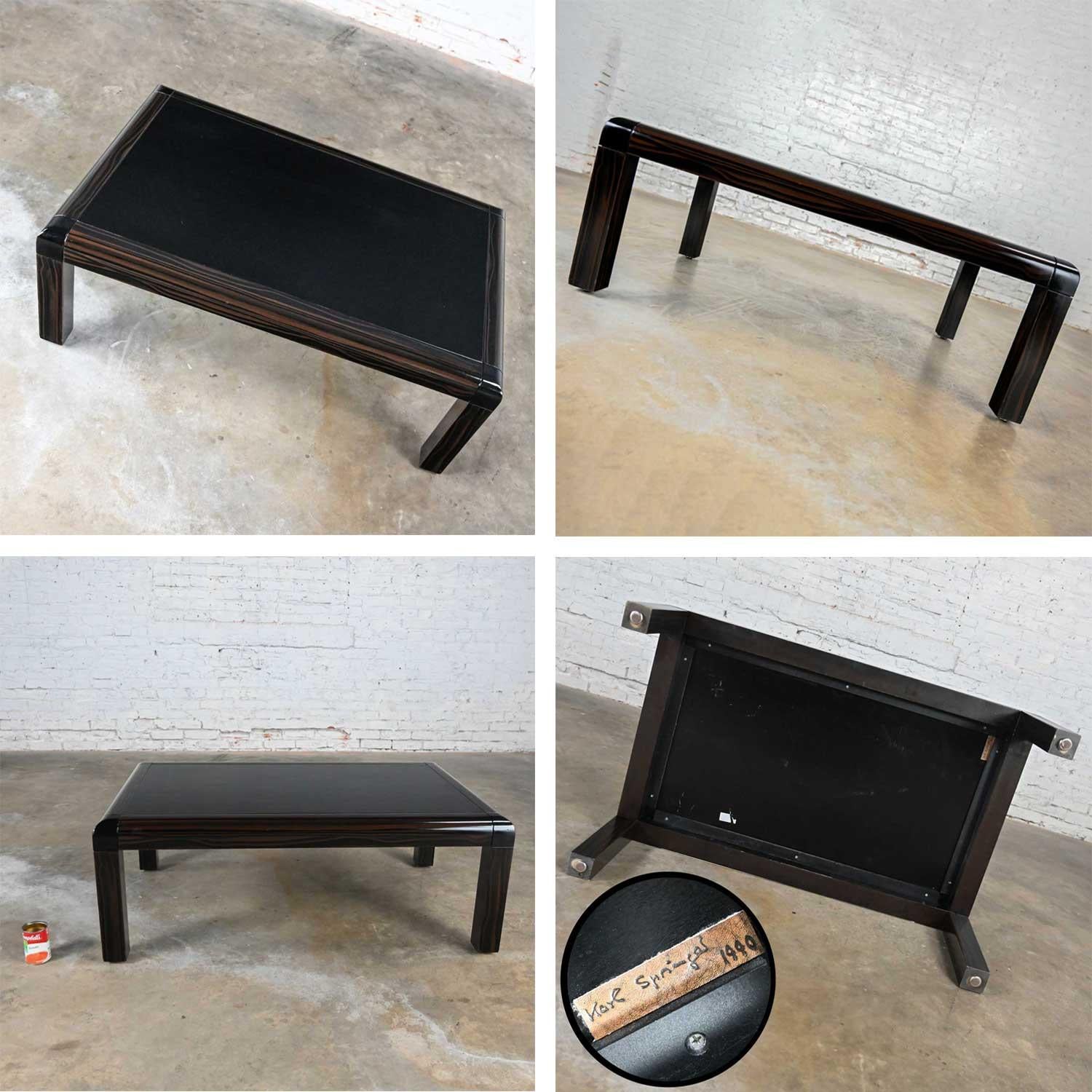 Modern Coffee Table Black & Faux Lacquer Black Leather Top Signed Karl Springer 9