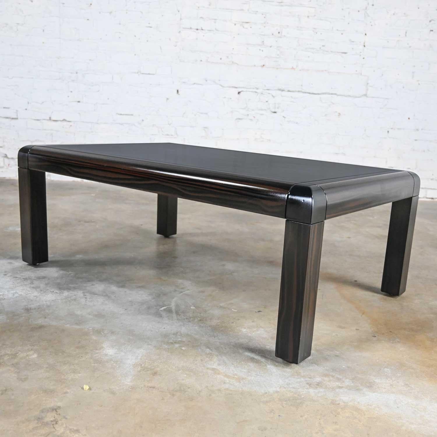 Modern Coffee Table Black & Faux Lacquer Black Leather Top Signed Karl Springer 3