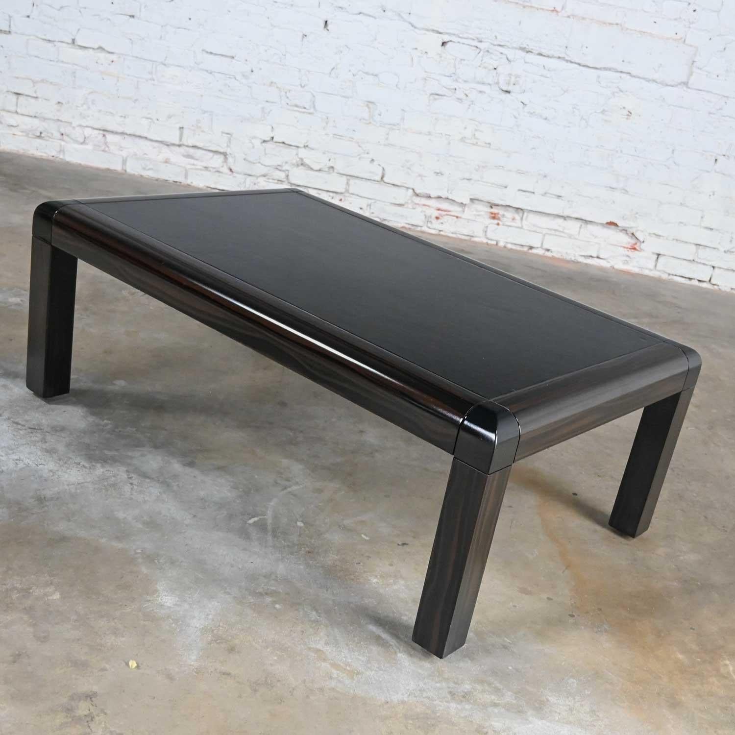 Modern Coffee Table Black & Faux Lacquer Black Leather Top Signed Karl Springer 4