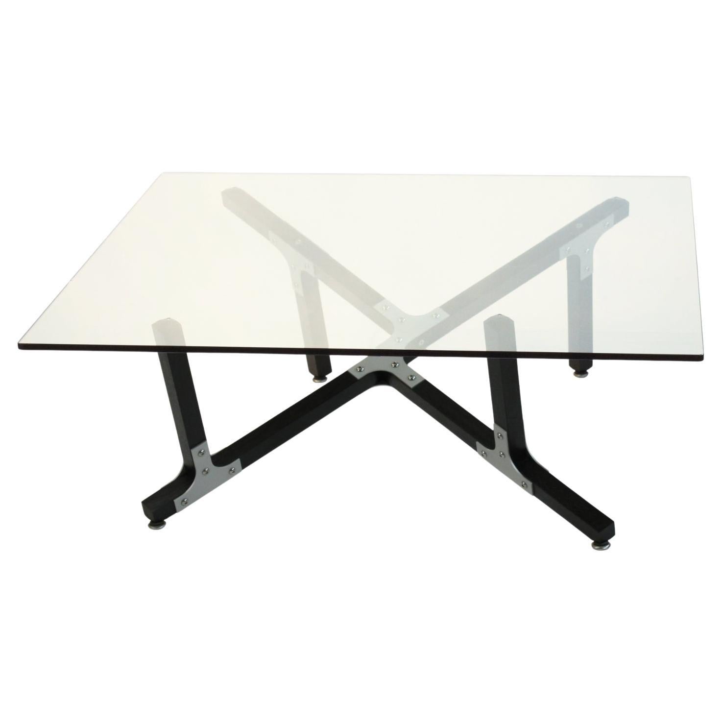 Modern Coffee Table by Peter Harrison. Square Glass, Black, In Stock For Sale