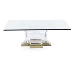 Tavolino moderno in lucite e ottone di Jeffrey Bigelow, circa 1988