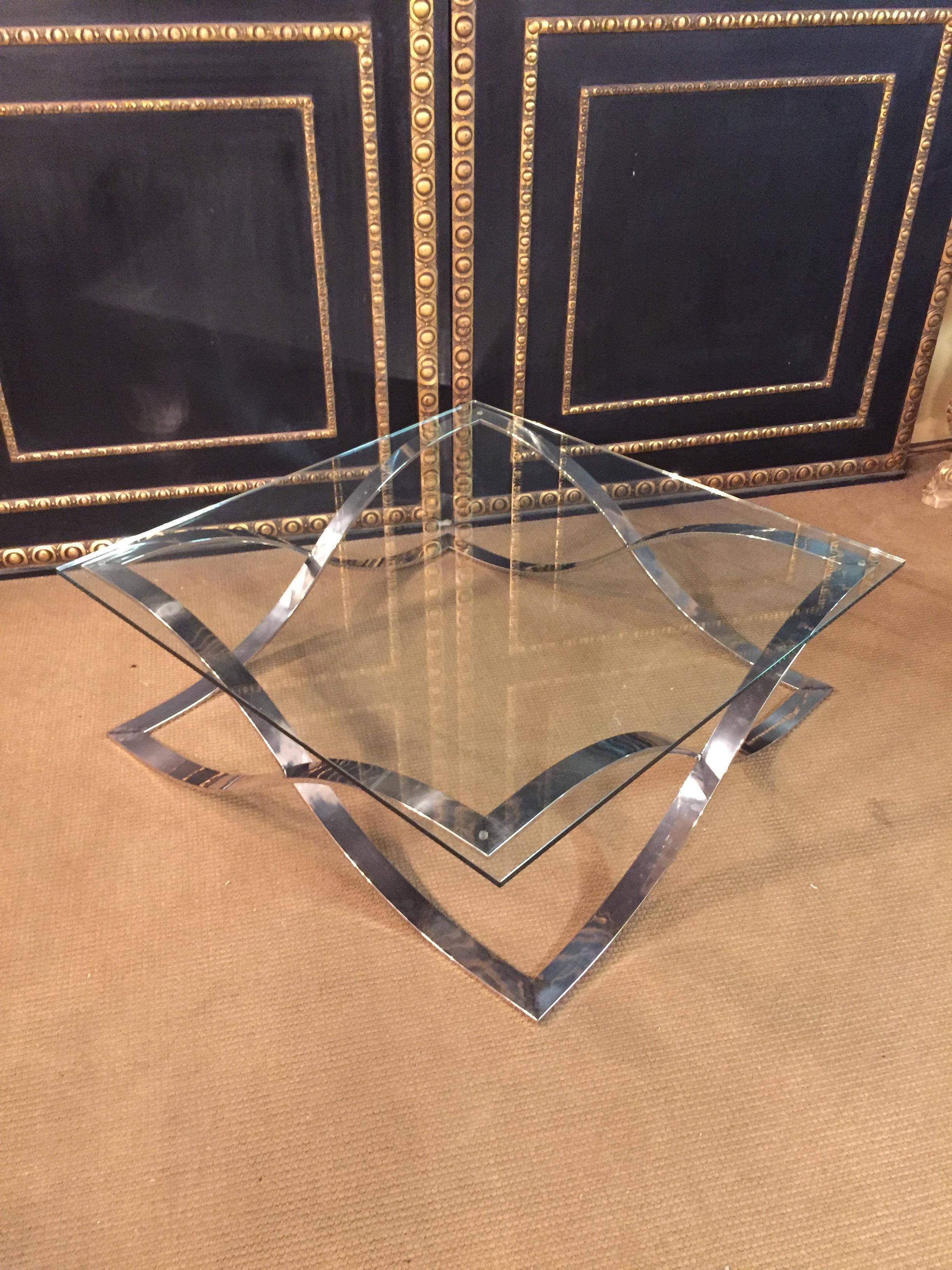 Modern club table chrome frame.
Unique design with glass top 10mm thick.
