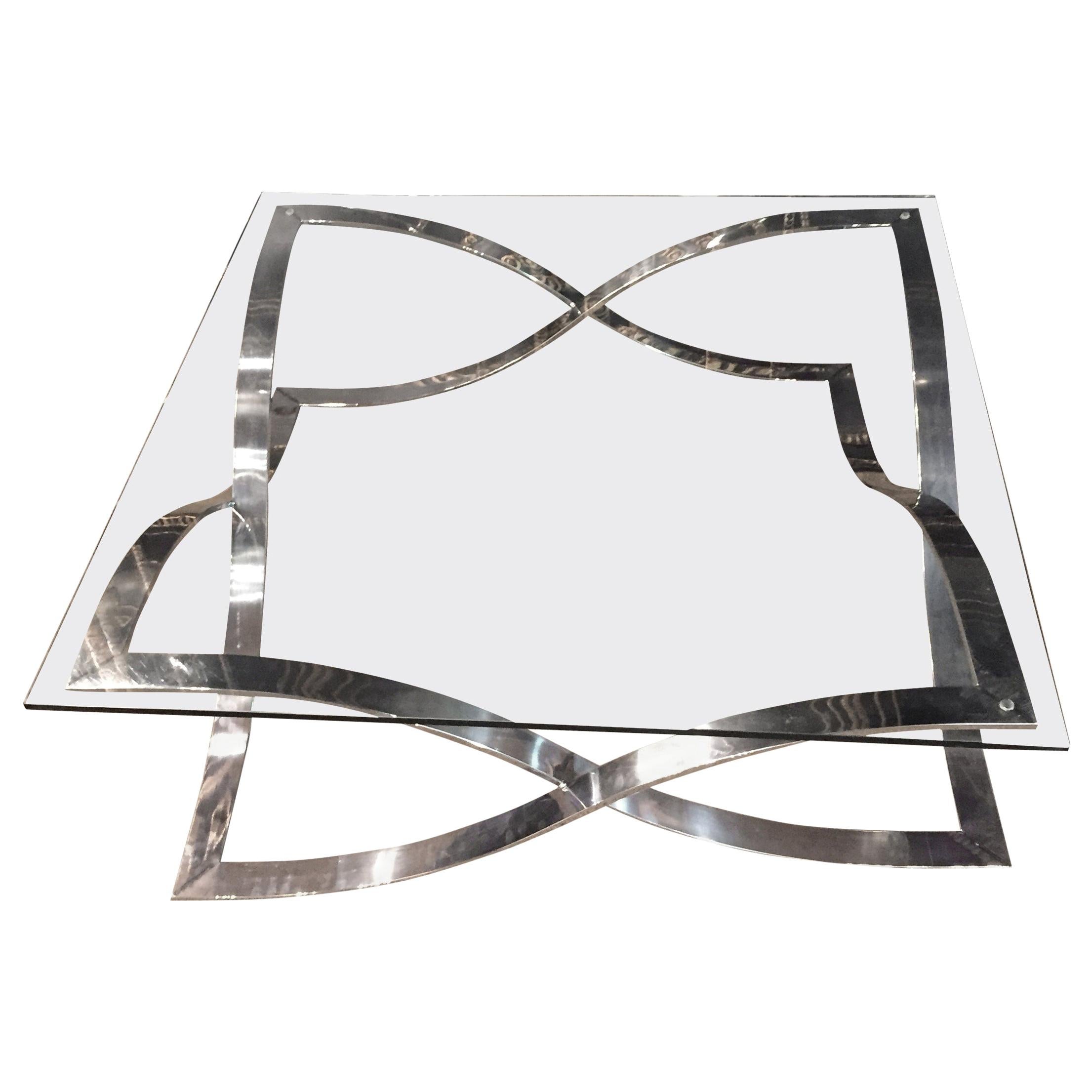Modern Coffee Table Chrome polished silver Frame For Sale