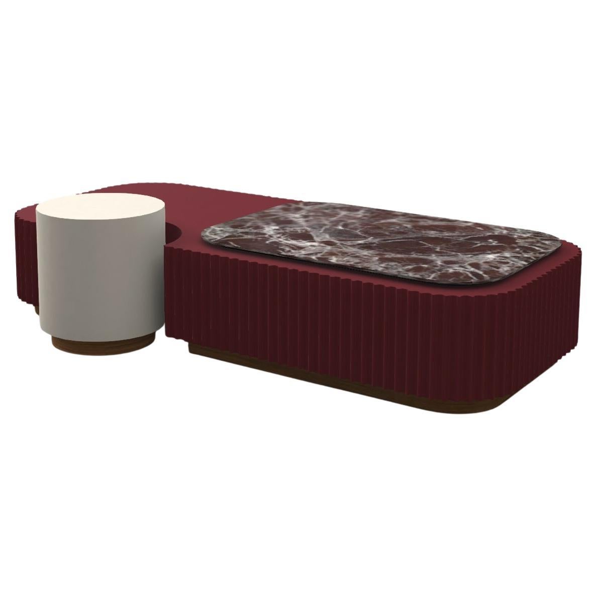 Introduisez une touche d'élégance moderne avec cet ensemble de deux tables basses, conçues de manière réfléchie dans une forme rectangulaire et une forme ronde. Les bases offrent un choix de bois chaleureux ou de laques élégantes et de dessus en
