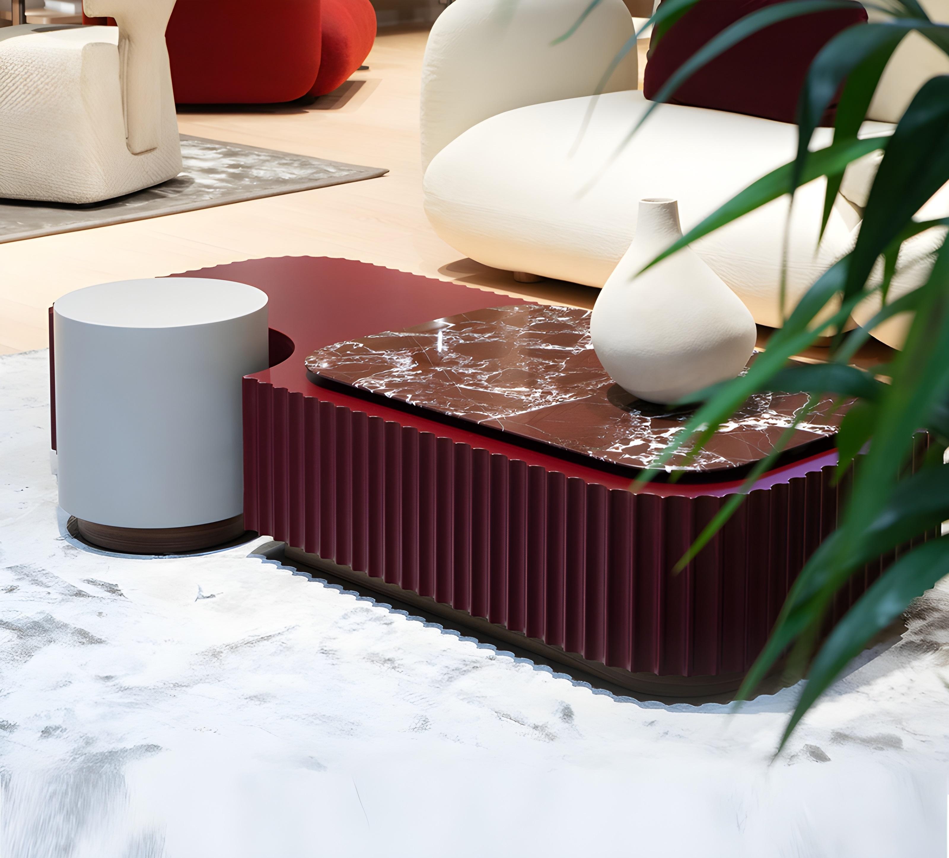 Modern Coffee Table Crafted in Wood or Lacquer Base & Marble Top In New Condition For Sale In NEW YORK, NY