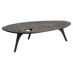 Modern Coffee Table "Deep Waters" in Maple with Brass Inlay by Ivan Paradisi
