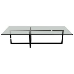 Coffee Table Modern Dynamic Gap Blackened Steel Waxed Finish Smoked Grey Glass 