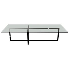 Coffee Table Modern Dynamic Gap Blackened Steel Waxed Finish Smoked Grey Glass