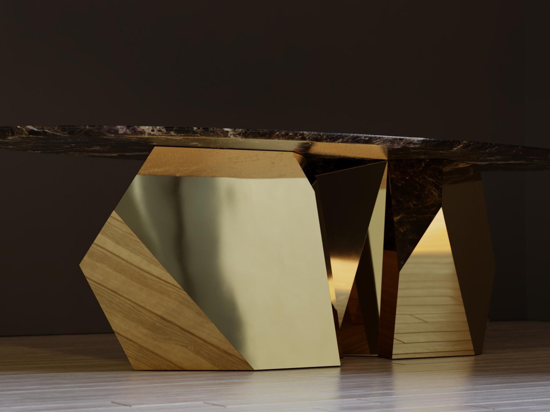 Modern Coffee Table in Gold & Curved Marble Table-Top In New Condition For Sale In London, GB