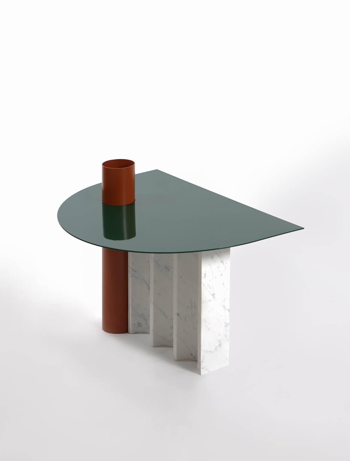 The Disused coffee table is an object of the self-titled collection. 
The Disused collection is based on the Maxim Scherbakov's digital artwork, which makes advances to classical antique shapes. Composed of simple forms, it refers the viewer to the