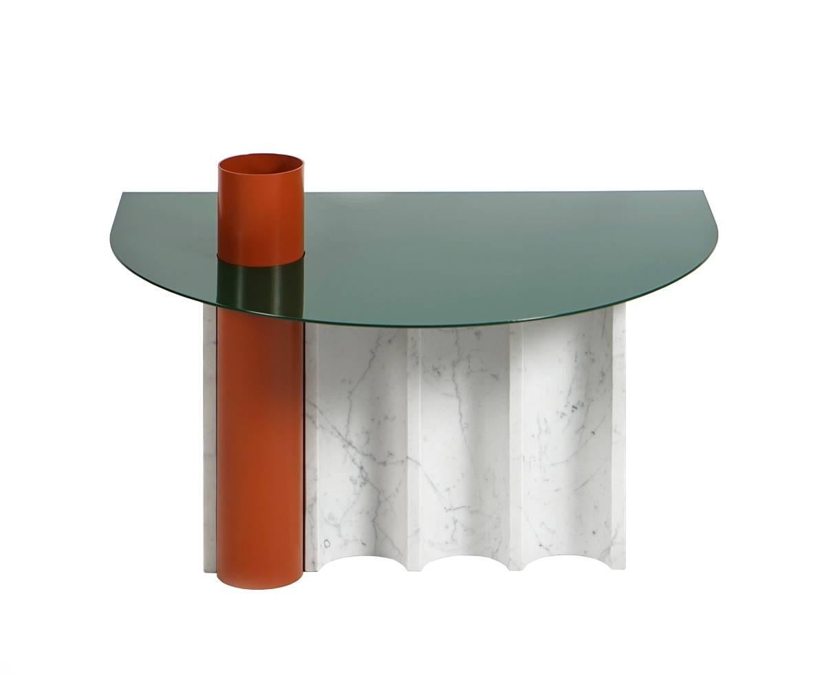 European Modern Coffee Table in Marble and Powder Coated Steel from 