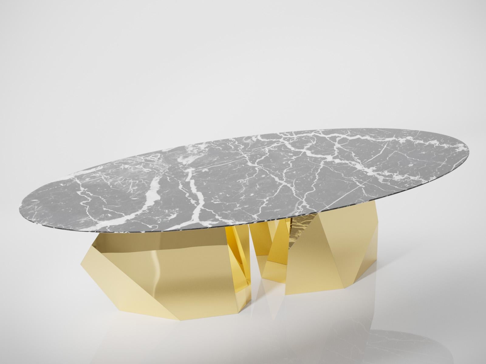 Moderne Table basse moderne en finition marbre et or en vente