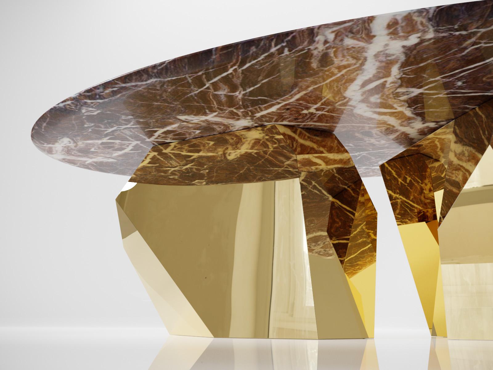 Powder-Coated Modern Coffee Table in Marble & Gold Finishing For Sale