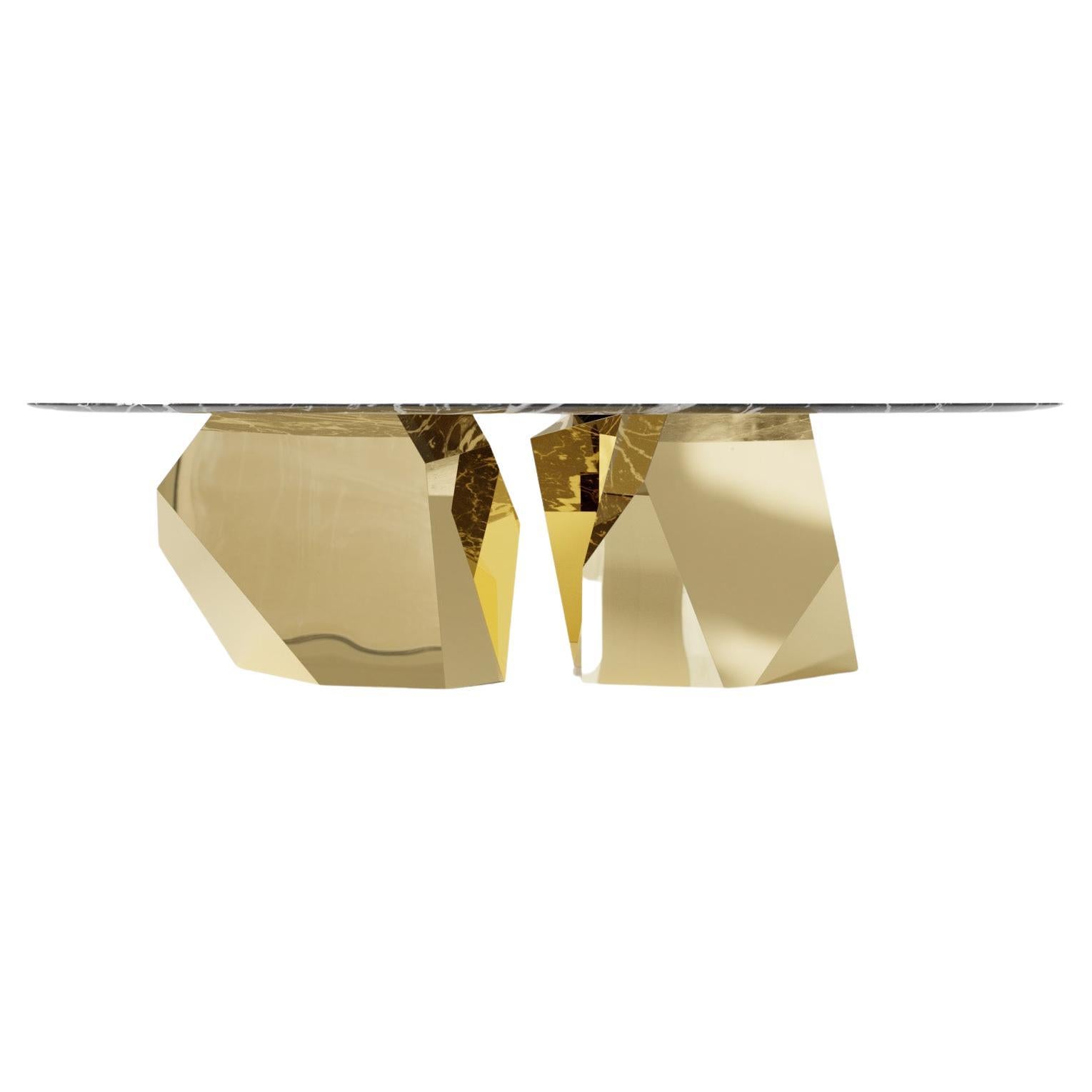 Table basse moderne en finition marbre et or