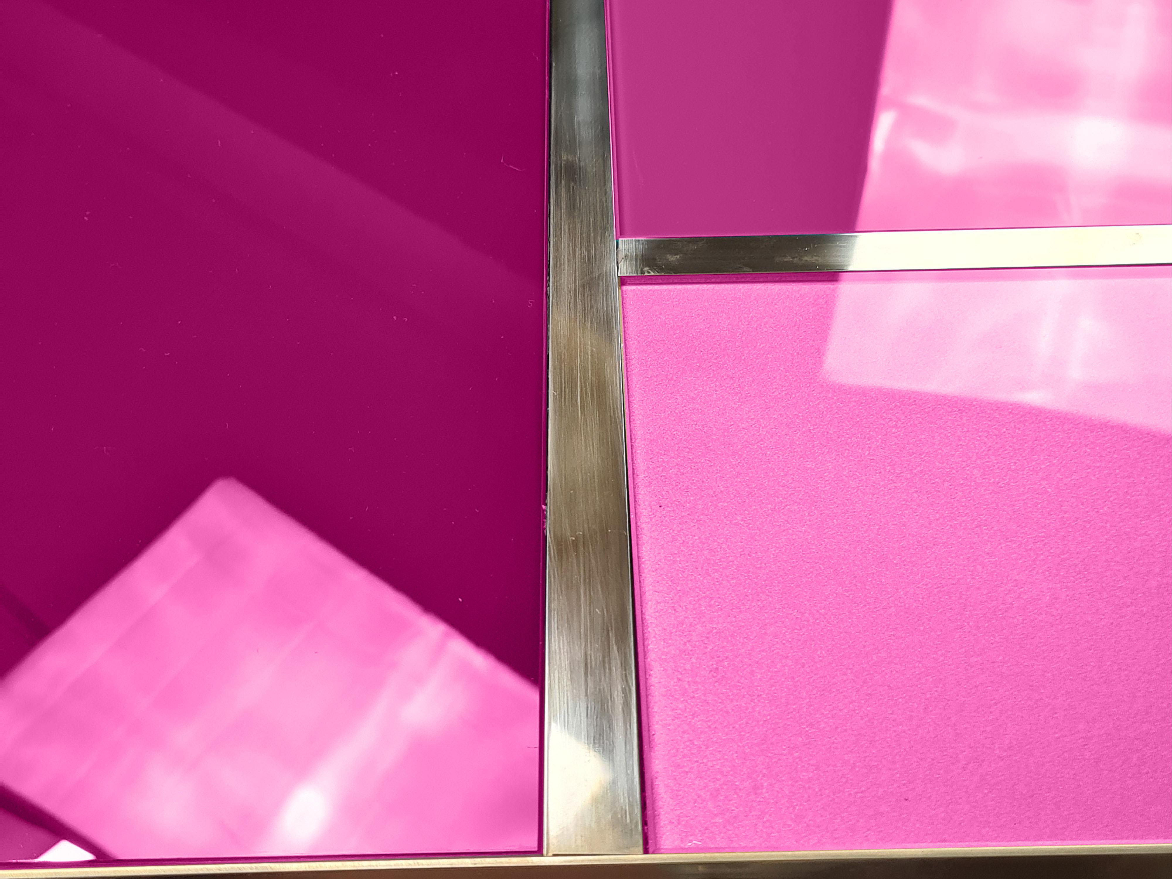 Italian Modern Coffee Table in Purple Murano Glass with Brass Trim and Legs Available in vendita