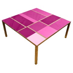 Modern Coffee Table in Purple Murano Glass with Brass Trim and Legs Available