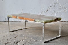 Modern Coffee Table in Teak Root and Resin with Stainless Steel Base