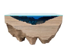 Modern Coffee Table in Wood & Glass Unique Edition