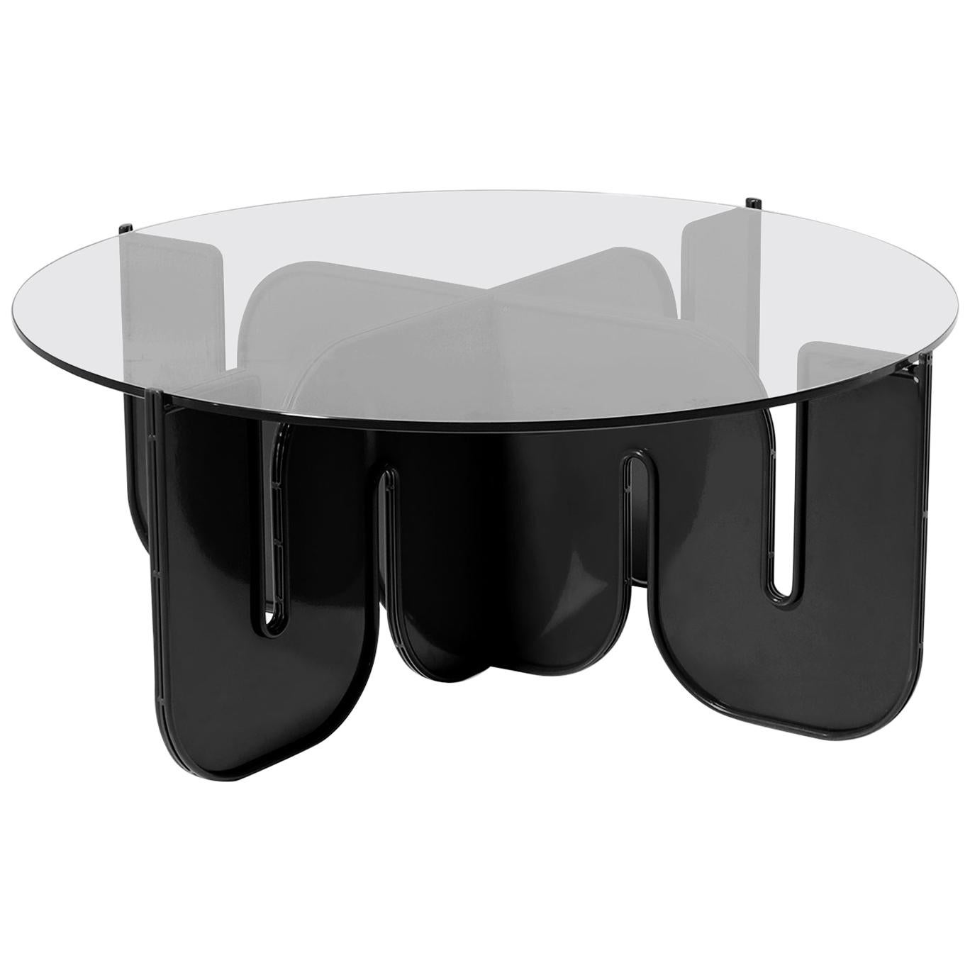 Modern Coffee Table, Minimalist Flat Pack Center Table in Black, Clear Glass