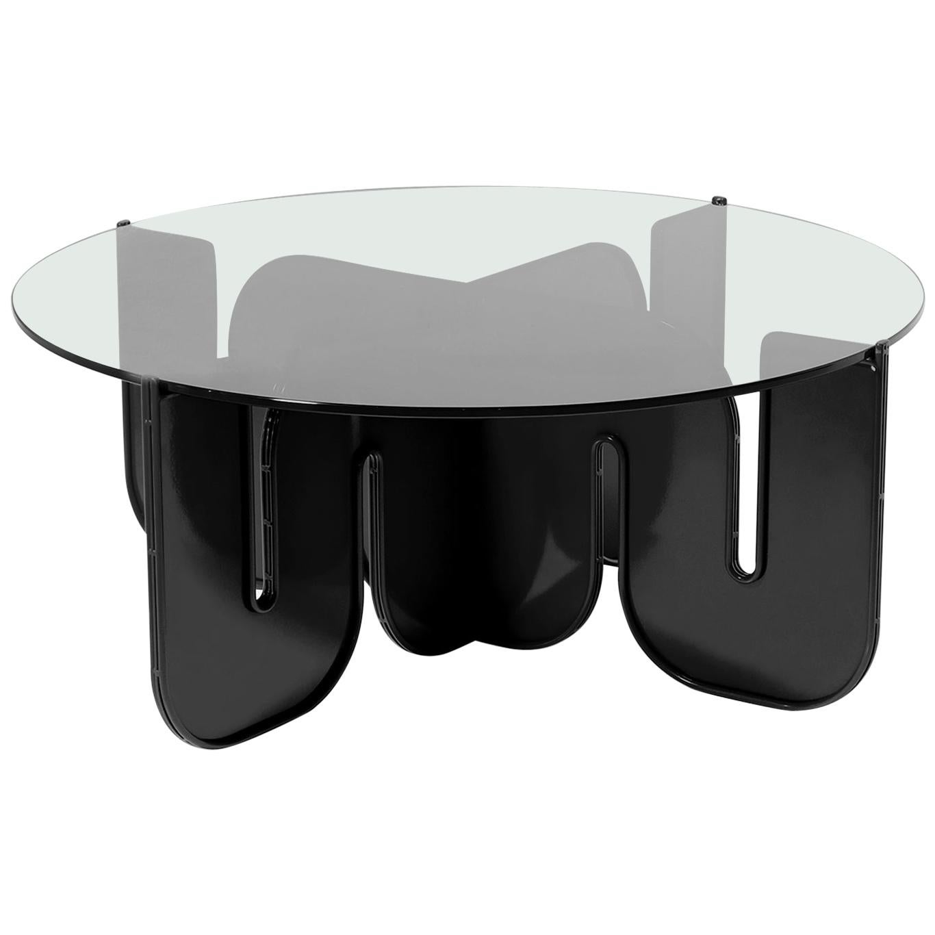 Modern Coffee Table, Minimalist Flat Pack Center Table in Black, Smoke Glass