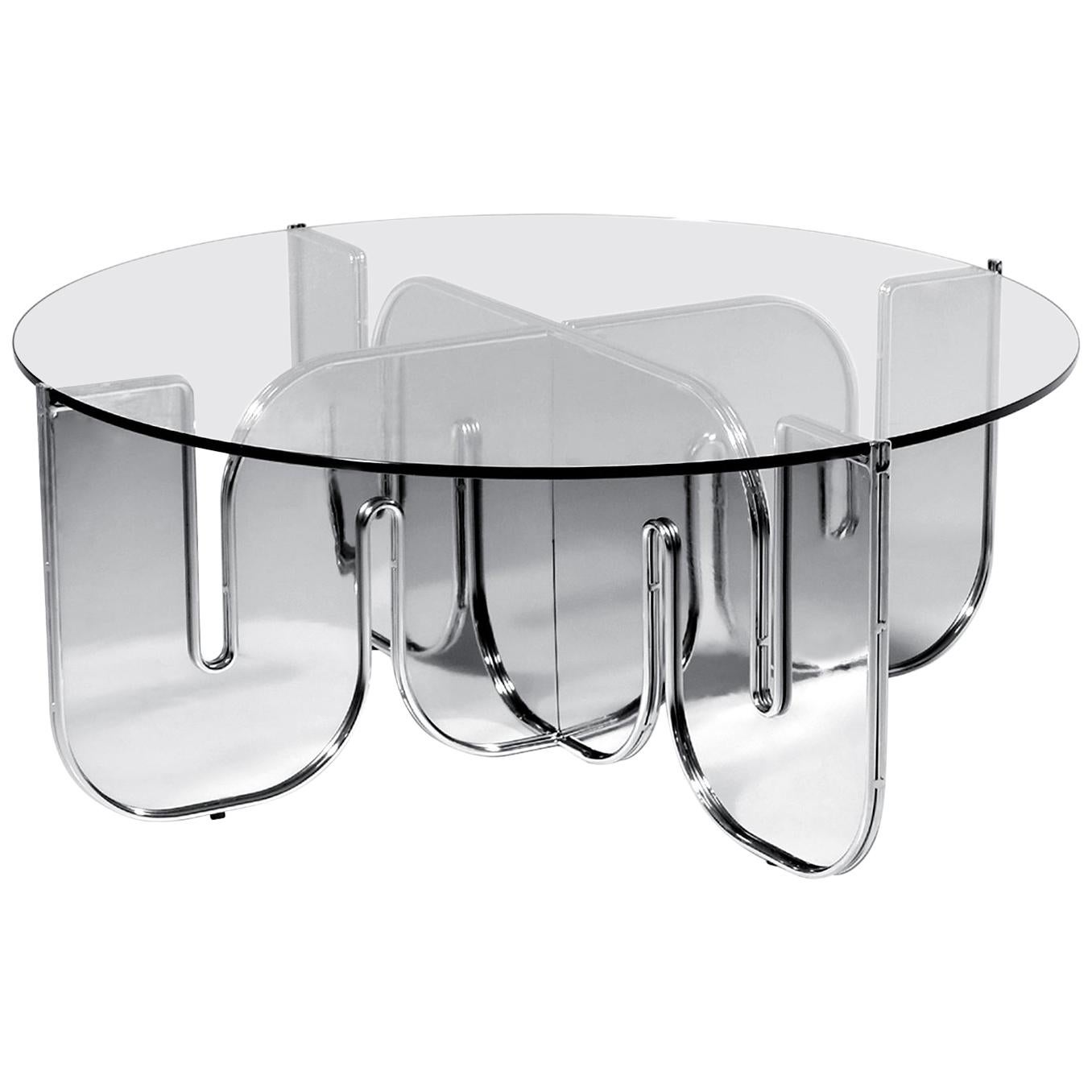Modern Coffee Table, Minimalist Flat Pack Center Table in Chrome, Clear