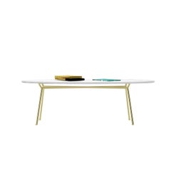 Modern Coffee Table, Oval Marble Carrara and Steel Base with Brass Finishing