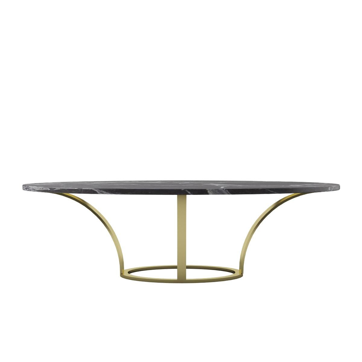 Italian Modern Coffee Table, Oval Marble Emparador and Steel Base with Brass Finishing For Sale