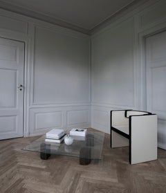 Modern Coffee Table 'Quarter', Square Glass Top, Smoked Oak, Low