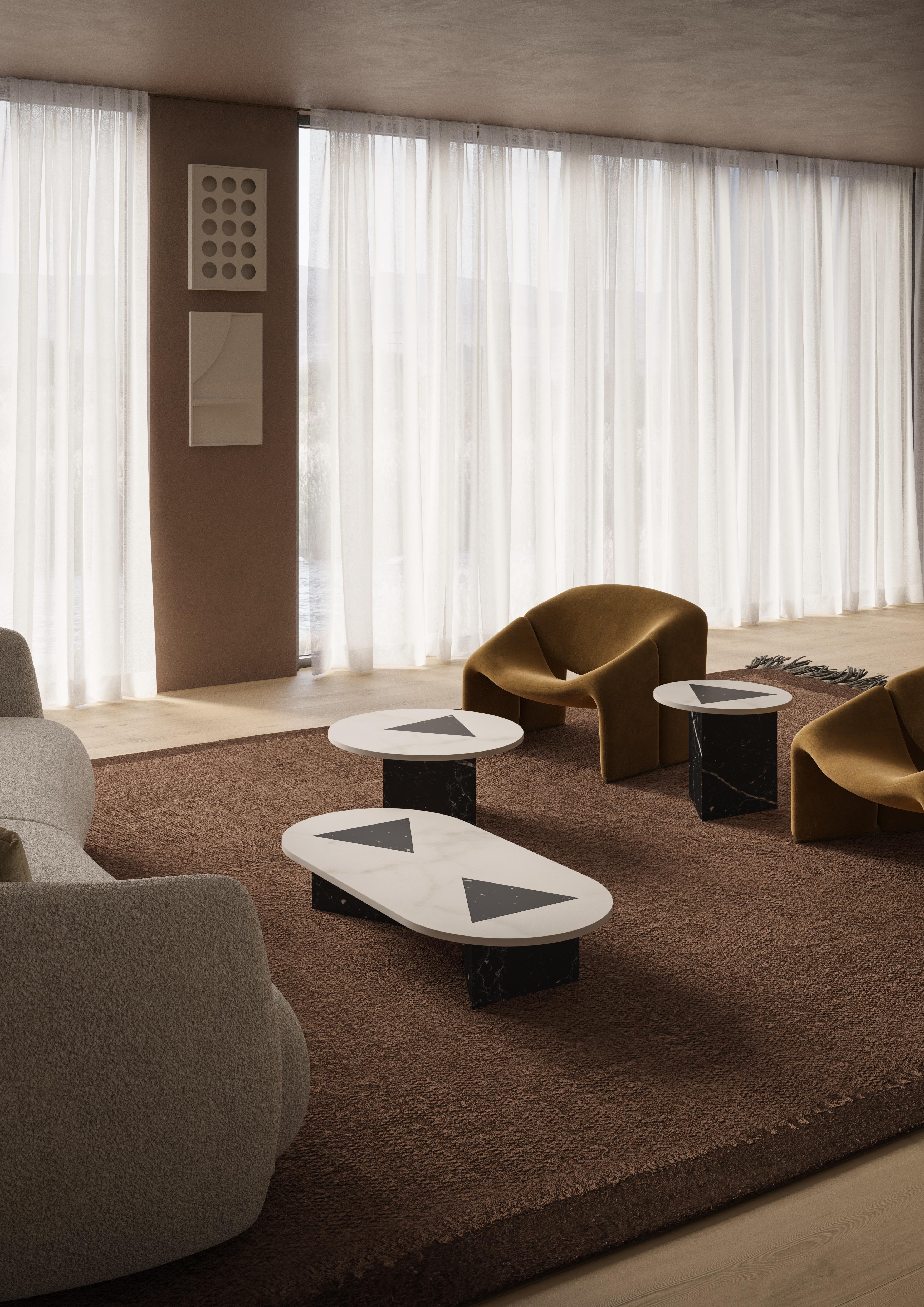 Mesa de centro moderna S de mármol blanco y negro, Diseñador Lorenzo Zaccarin Moderno en venta