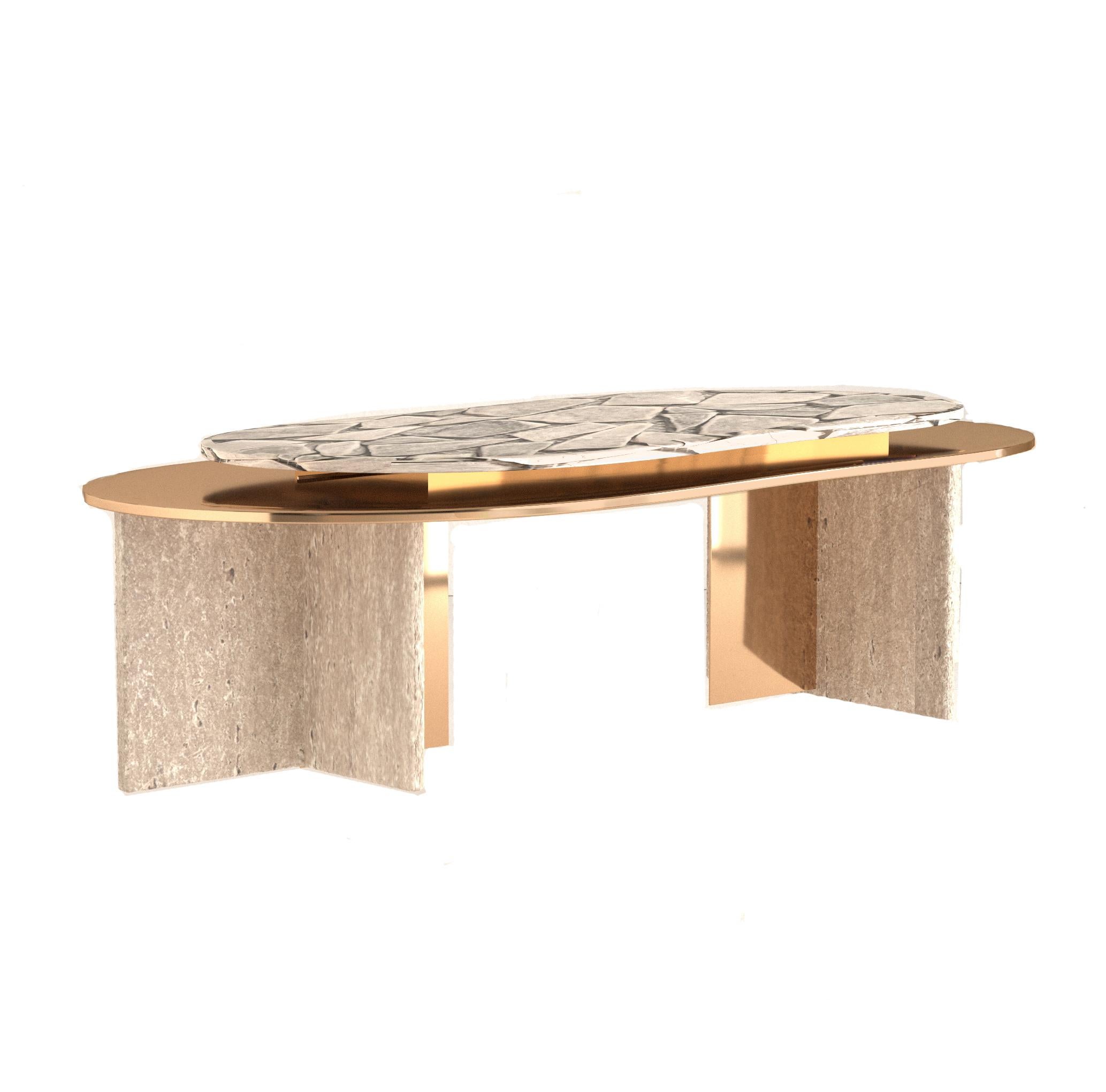 About
Contemporary Polished Brass and Travertine Coffee Table by Alter Ego Studio

Shift Rock Coffee Table from Stone Collection
Design by Alter Ego Studio exclusively for October Gallery
Customizable Coffee Table
Materials: Brass, Travertine,
