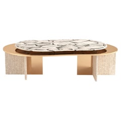Contemporary Polished Brass and Travertine Coffee Table by Alter Ego Studio