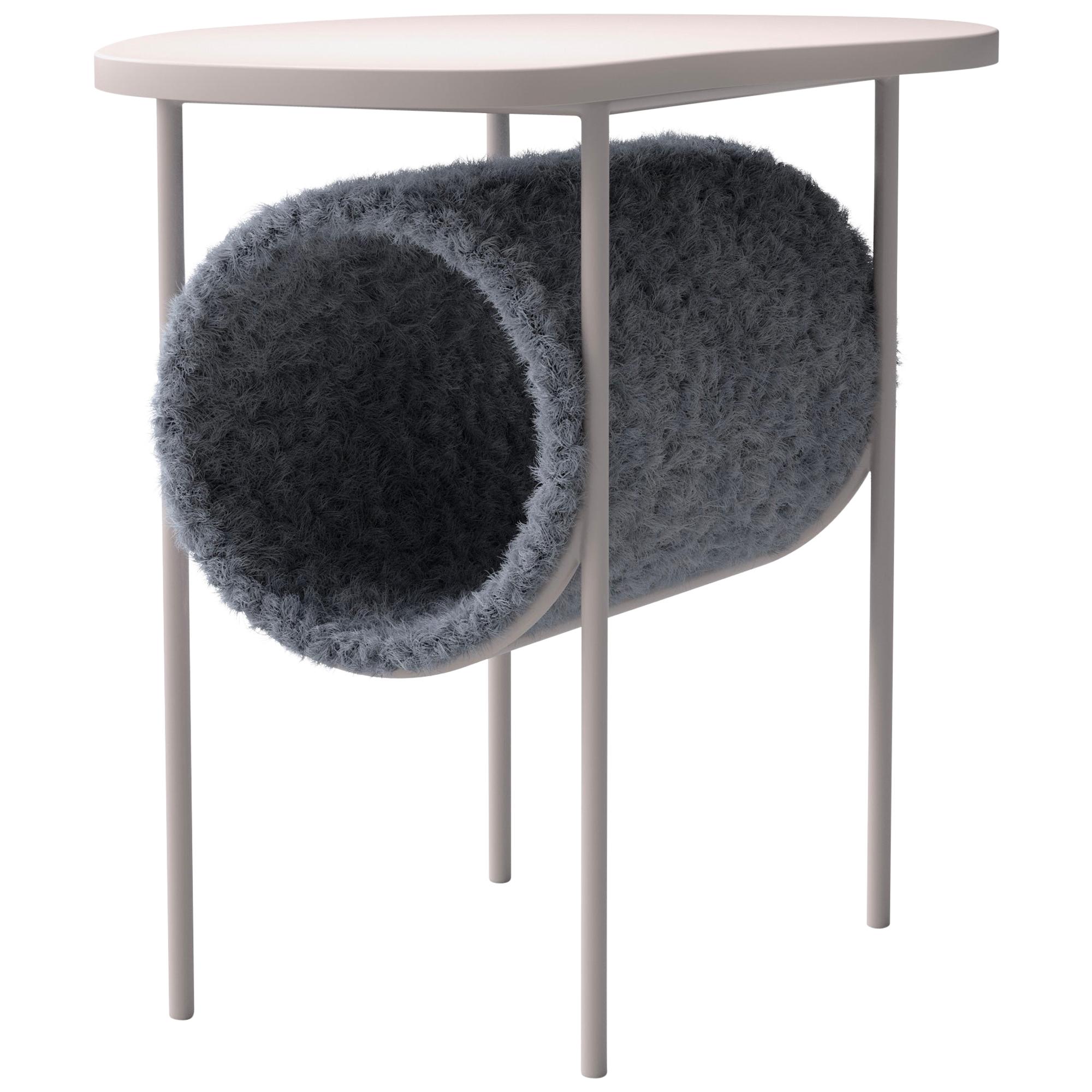 Modern Coffee Table "Tube" in Light Gray Mohair For Sale
