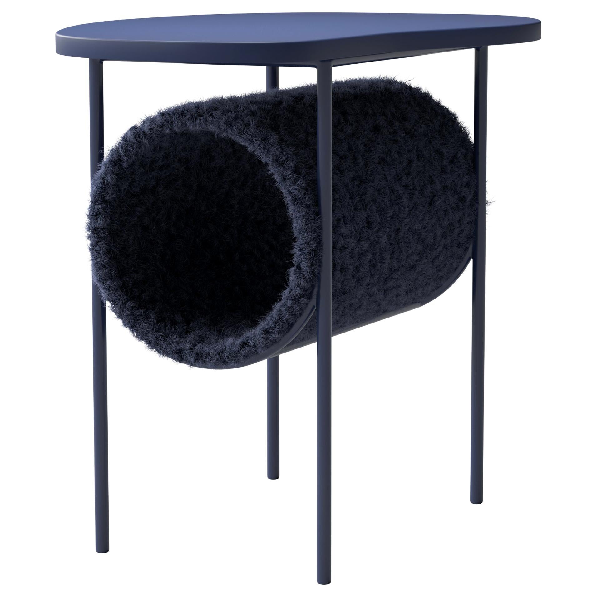 Modern Coffee Table "Tube" in Navy Blue Mohair For Sale