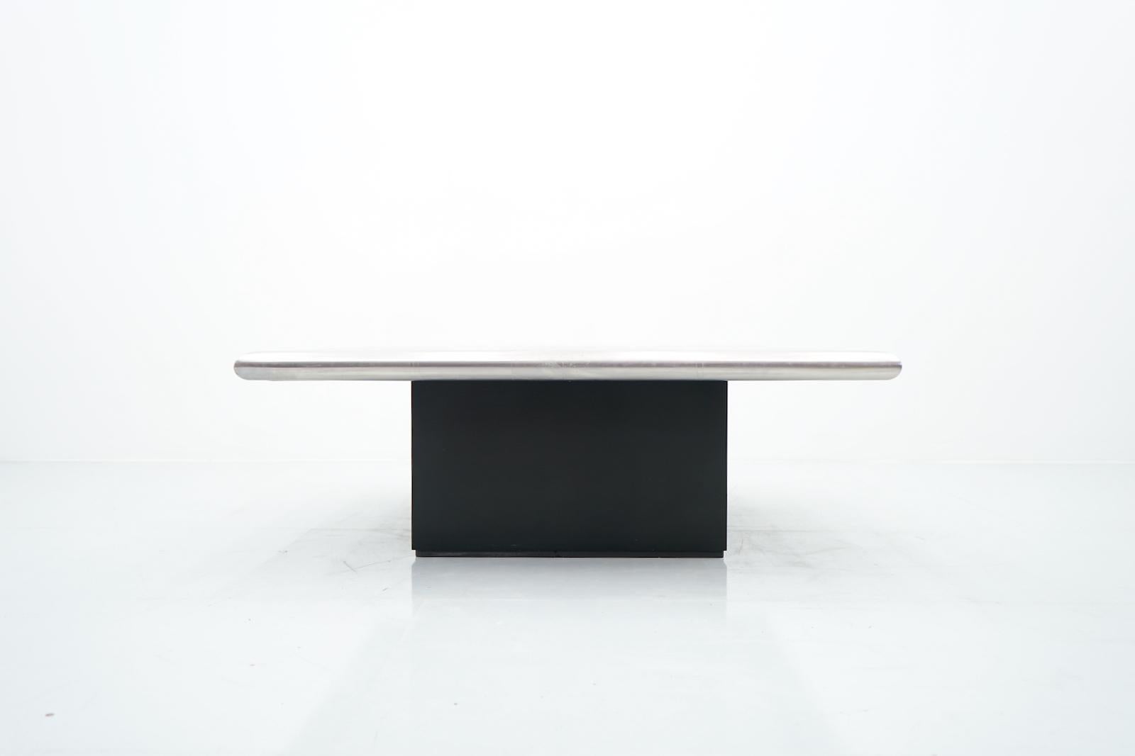 Mid-Century Modern Modern Coffee Table with Etched Metal Top Attr. to Heinz Lilenthal 1970s