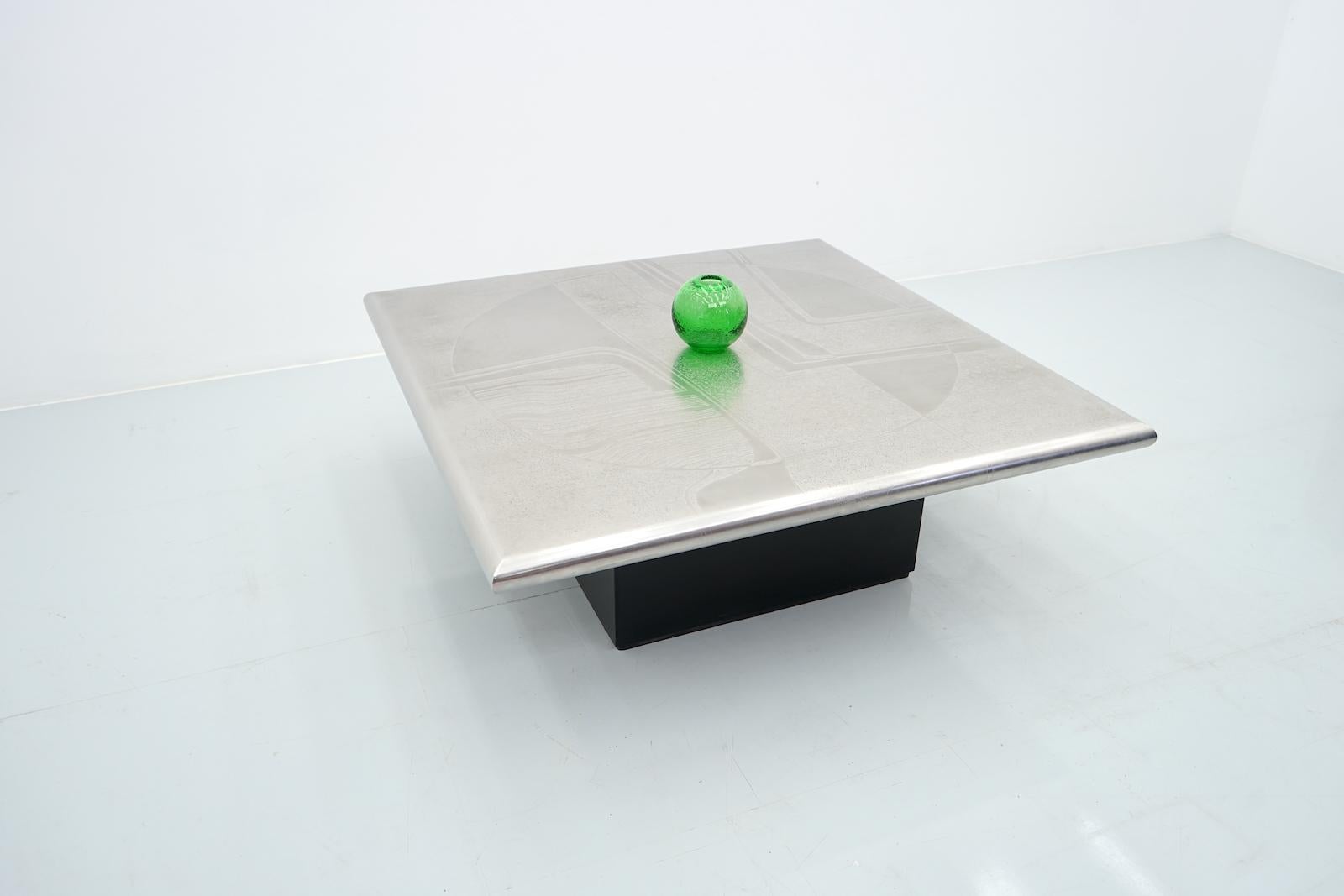 Modern Coffee Table with Etched Metal Top Attr. to Heinz Lilenthal 1970s 2