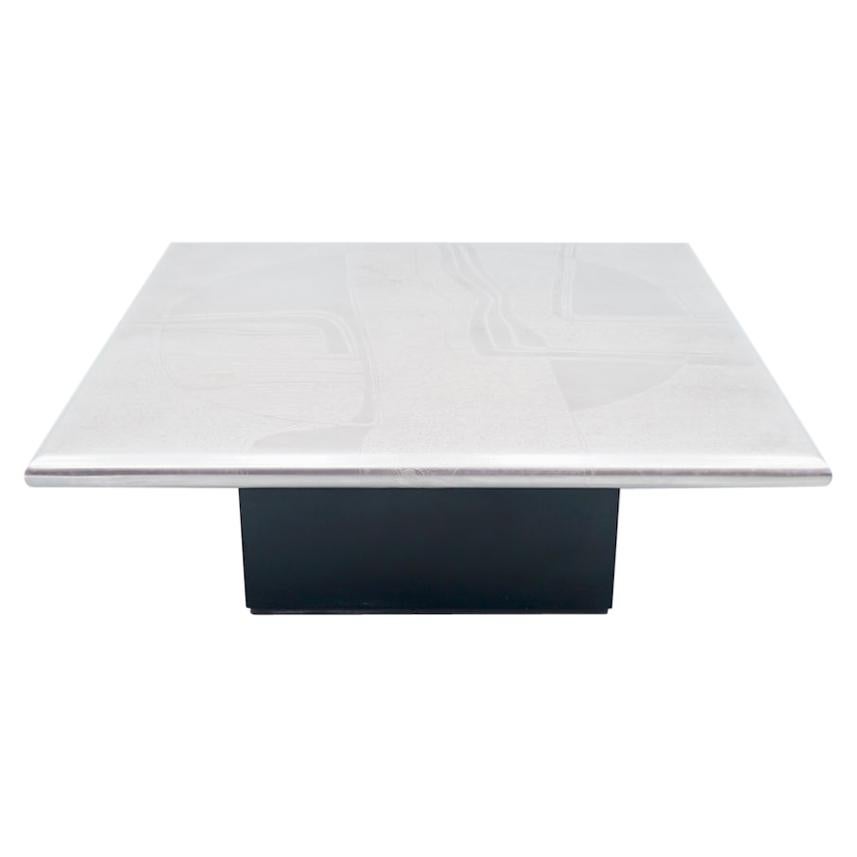 Modern Coffee Table with Etched Metal Top Attr. to Heinz Lilenthal 1970s