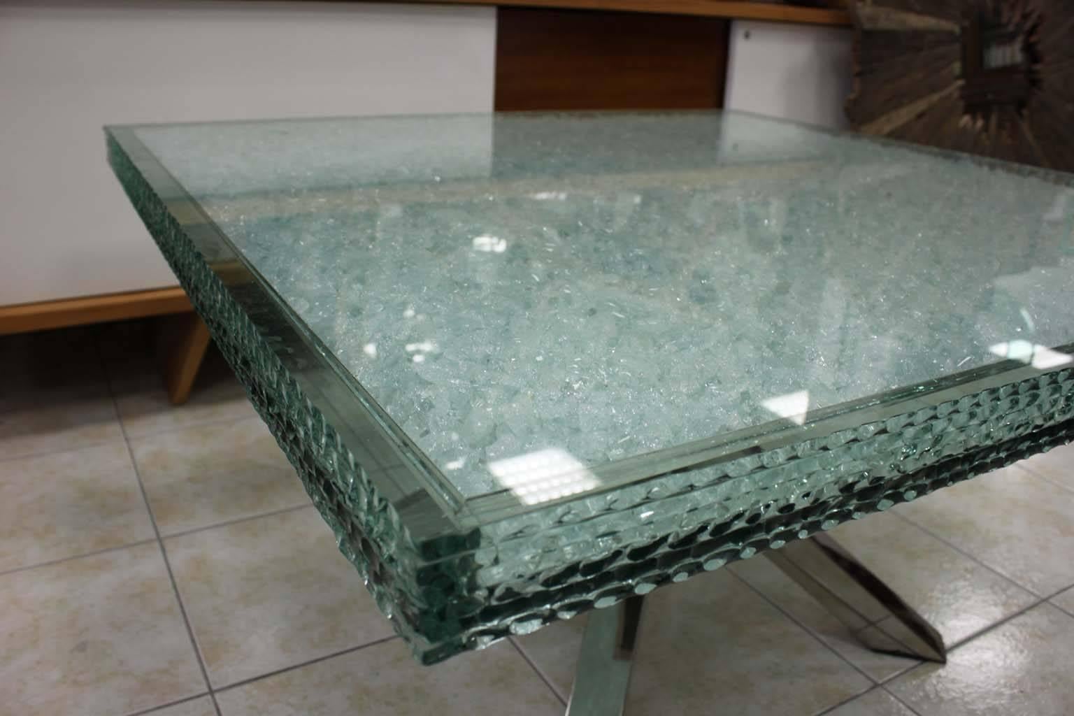 Modern Coffee Table with Glass Crystals, Stainless Steel Base In Excellent Condition For Sale In Marseille, FR