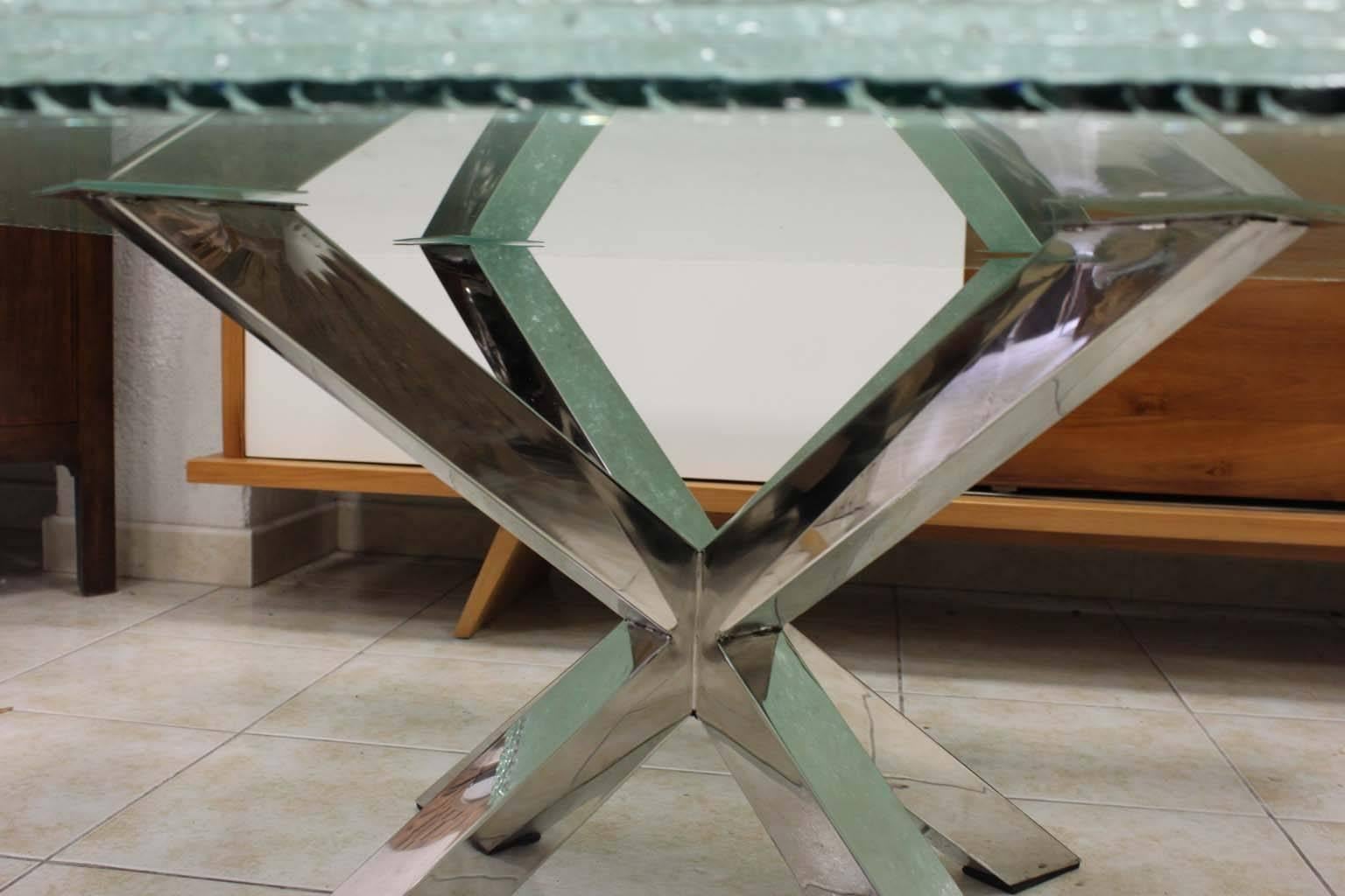 20th Century Modern Coffee Table with Glass Crystals, Stainless Steel Base For Sale