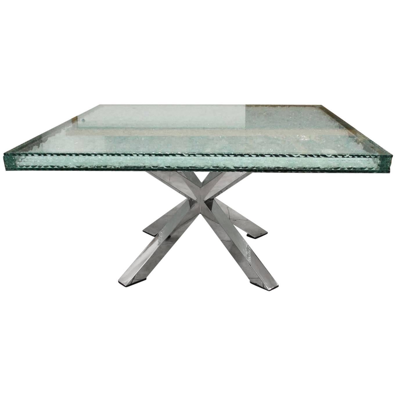Modern Coffee Table with Glass Crystals, Stainless Steel Base For Sale