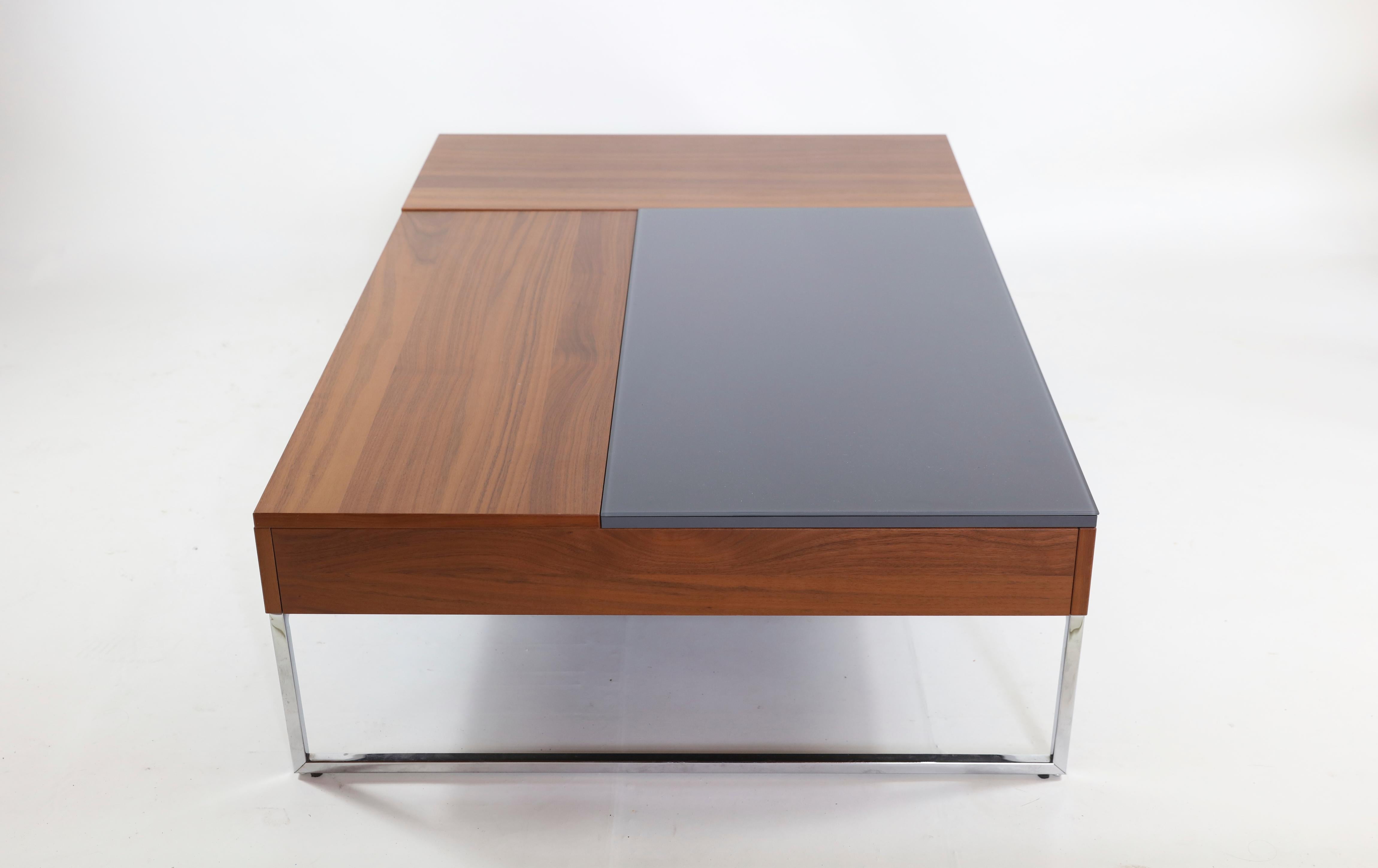 Women's or Men's Modern Coffee Table Wood, Chrome & Glass