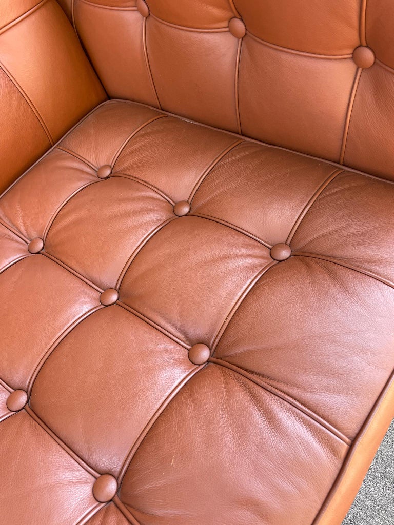 Modern Cognac Brown Tufted Leather Sofa by American Leather For Sale at