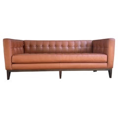 Modern Cognac Brown Tufted Leather Sofa by American Leather