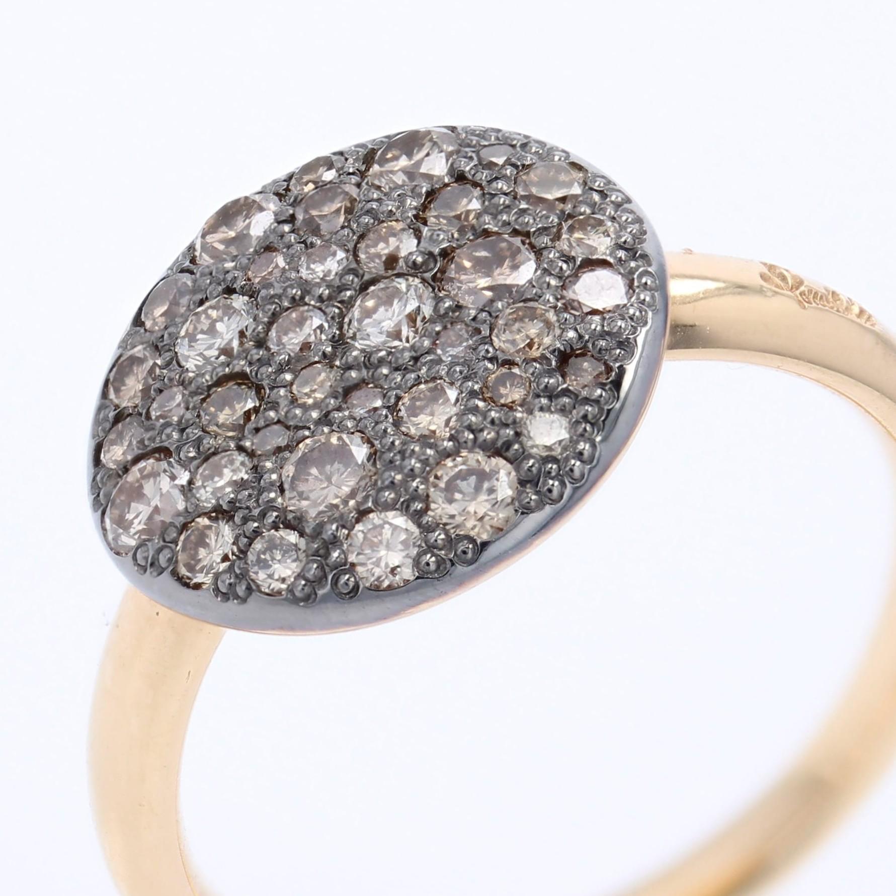 Modern Cognac Diamonds 18 Karat Rhodium Rose Gold Large Pomellato Sabbia Ring For Sale 5
