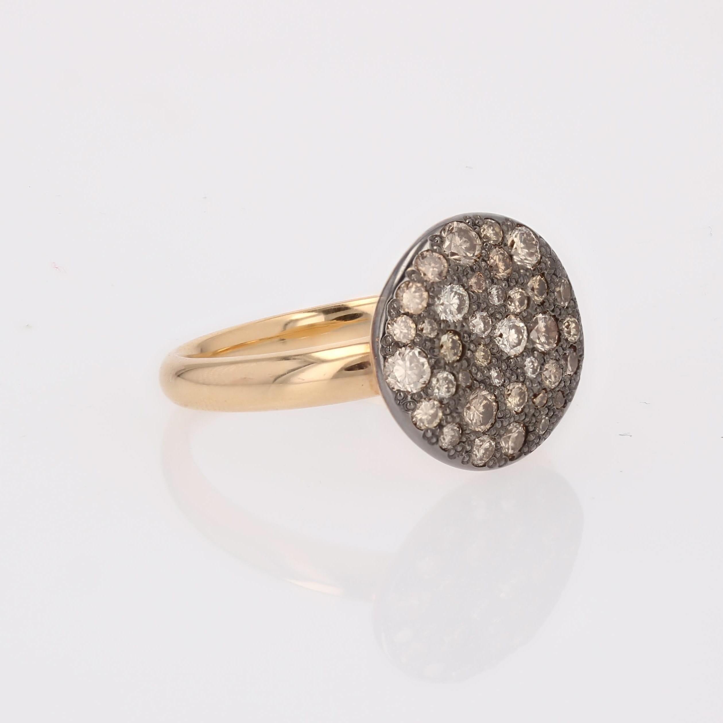 Modern Cognac Diamonds 18 Karat Rhodium Rose Gold Large Pomellato Sabbia Ring For Sale 7
