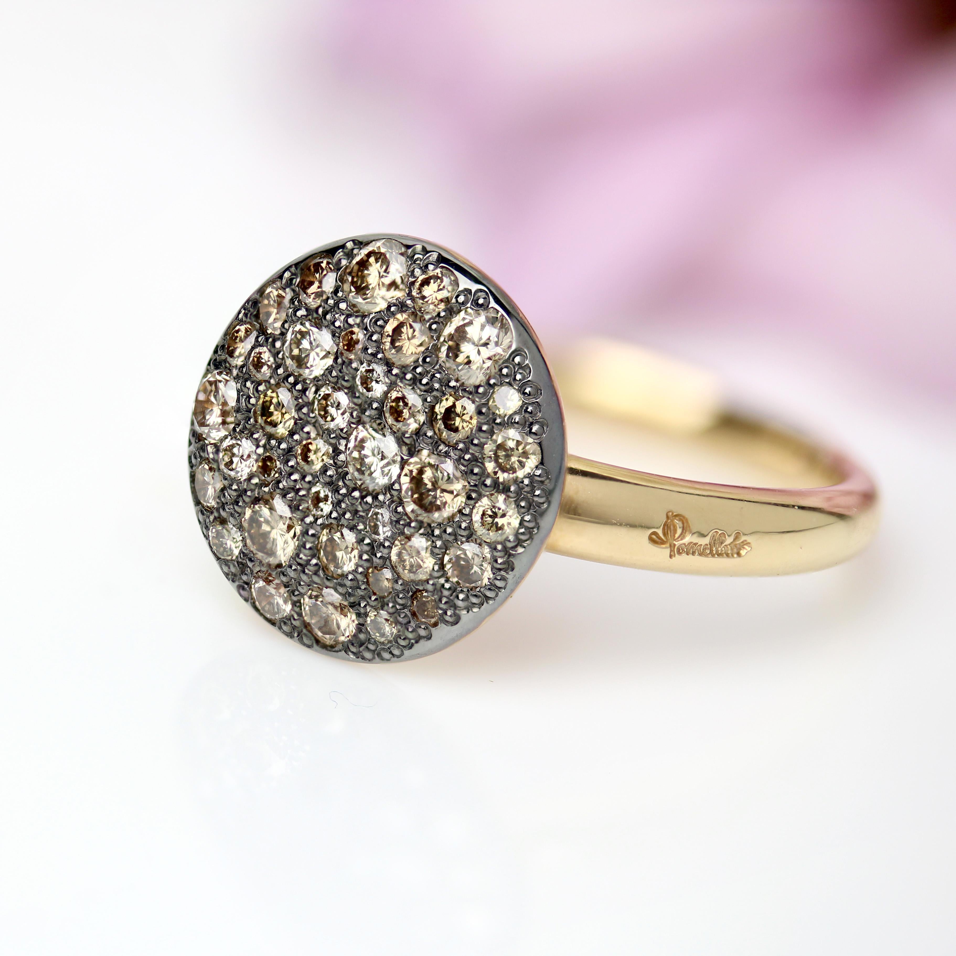 Modern Cognac Diamonds 18 Karat Rhodium Rose Gold Large Pomellato Sabbia Ring For Sale 8
